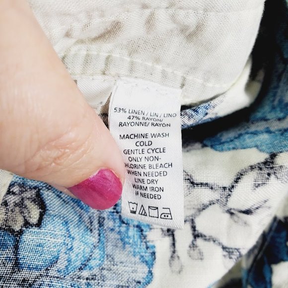 Ann Taylor LOFT Blue Floral Linen Blend Skirt Small w Pockets - Picture 5 of 5